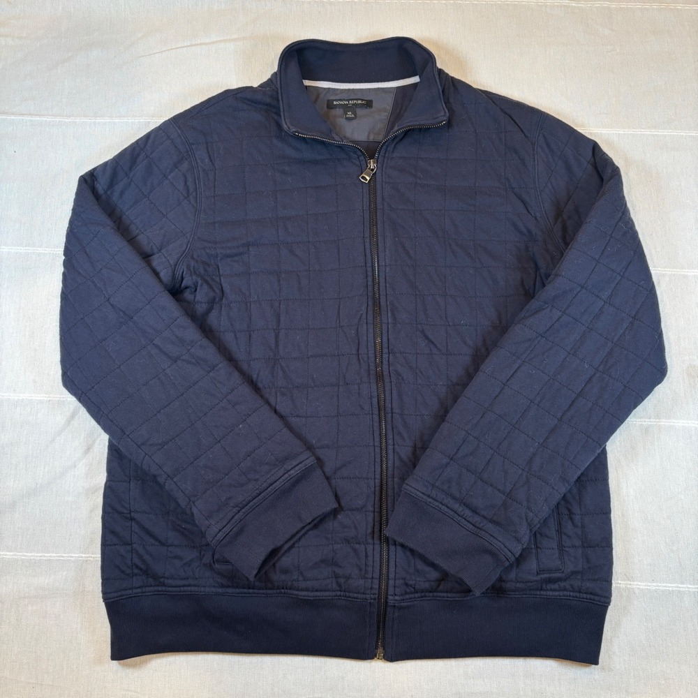 Banana Republic Mens XL Navy Blue Quilted Full Zip Mock Neck Jacket